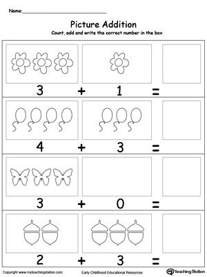 Addition Counting Kindergarten Math Worksheets