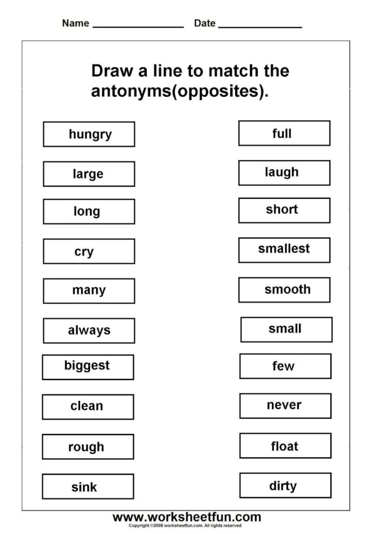 Synonyms And Antonyms Worksheets Grade 2