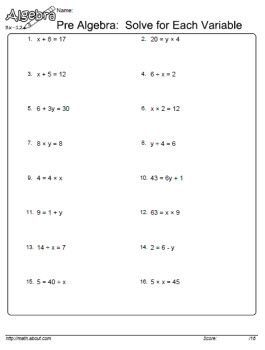 Printable Pre Algebra Worksheets Pdf