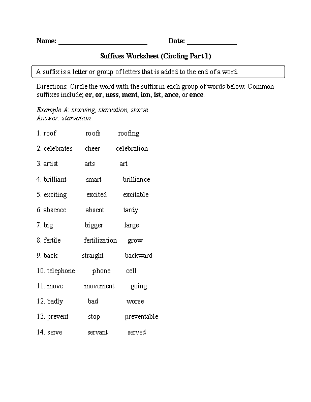 4th Grade Suffixes Worksheets With Answers