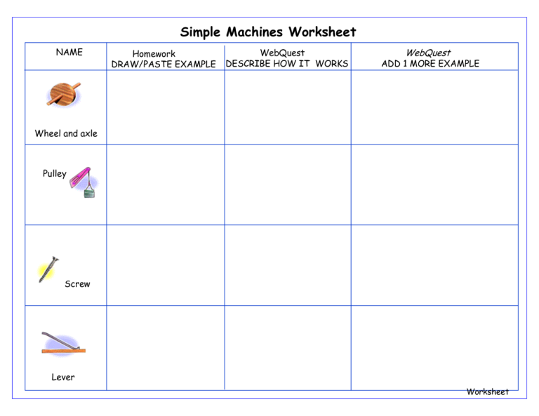 Simple Machines Worksheet Answer Key Pdf