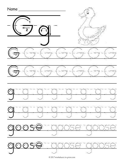 Writing Letter G Worksheets For Kindergarten