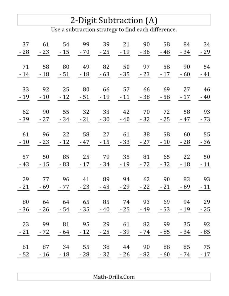 Math Worksheets 2 Digit Addition And Subtraction With Regrouping