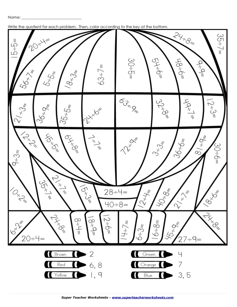 Multiplication Color By Number Printable Free