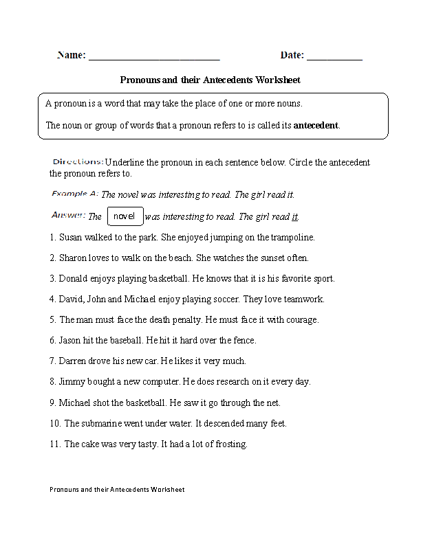 Subject And Object Pronouns Worksheets With Answers Pdf Grade 6