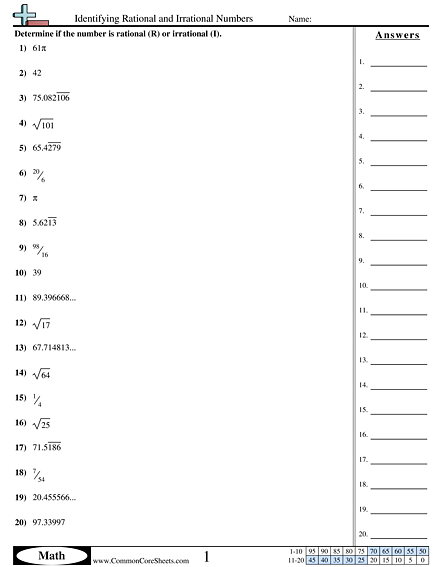 7th Grade Rational And Irrational Numbers Worksheet