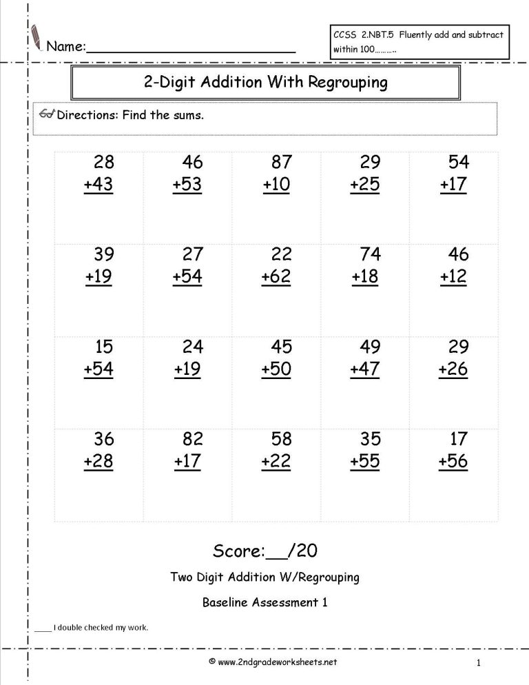 2nd Grade Two Digit Addition Worksheets