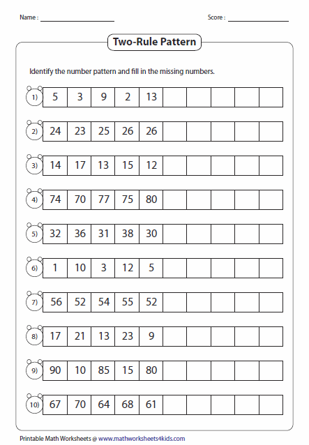 Second Grade Number Patterns Worksheets Grade 2