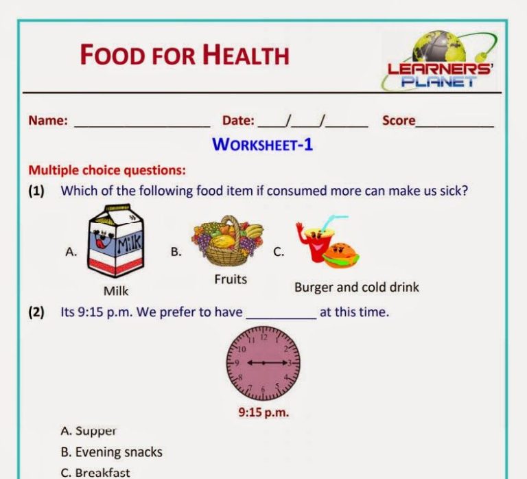 Worksheet For Class 1 Evs Body Parts