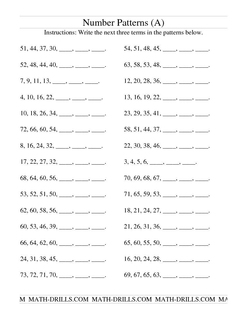 6th Grade Number Patterns Worksheets