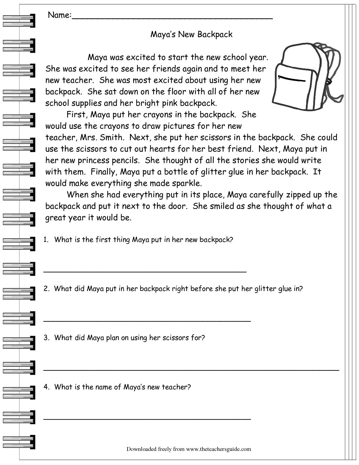 Super Teacher Worksheets Reading Comprehension Grade 3