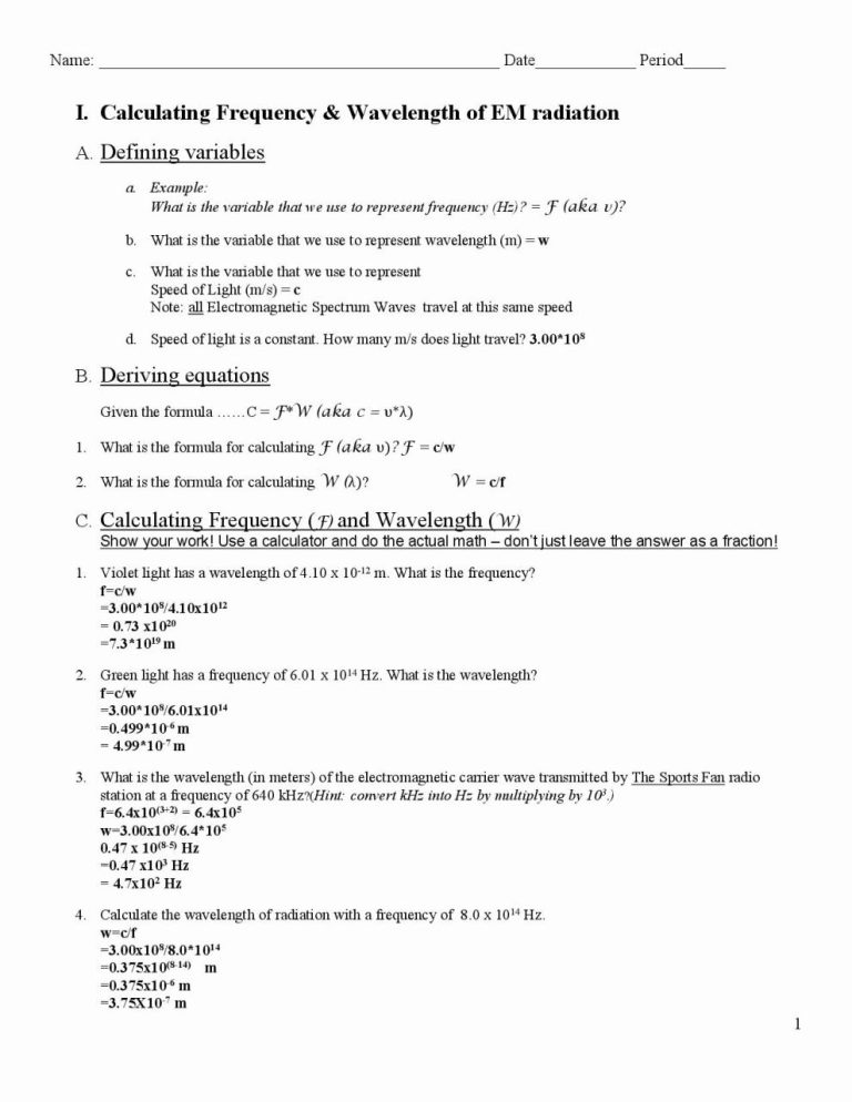 The Electromagnetic Spectrum Worksheet Answers Key