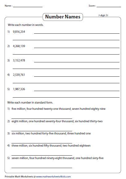 Word Form Writing Numbers In Words Worksheets Grade 5 Pdf