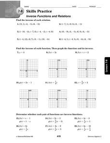 Inverse Functions Practice Worksheet Algebra 2