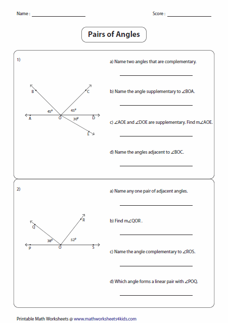 Using Angle Relationships Worksheet Answers