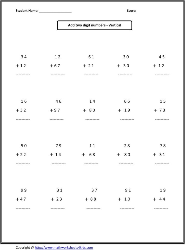 Addition Problems For 2nd Graders