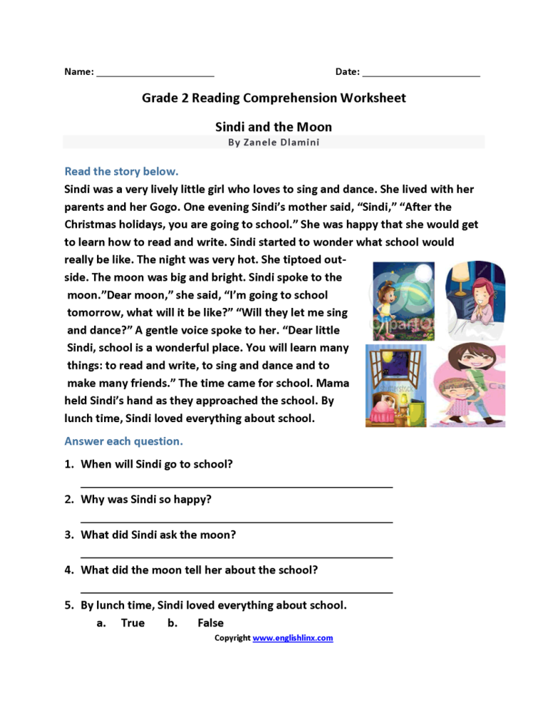 Grade 2 Reading And Writing Worksheets