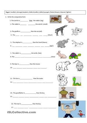 Esl Worksheet Comparative Adjectives Exercises