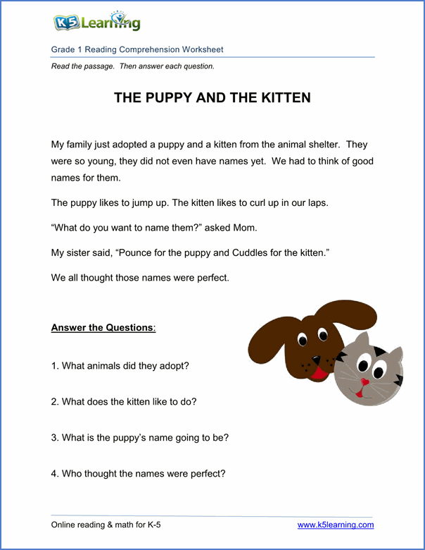 1st Grade Reading Comprehension Free Printable Worksheets