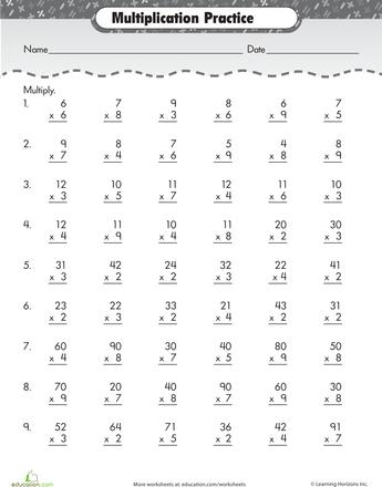 3rd Grade Multiplication Fact Practice Worksheets