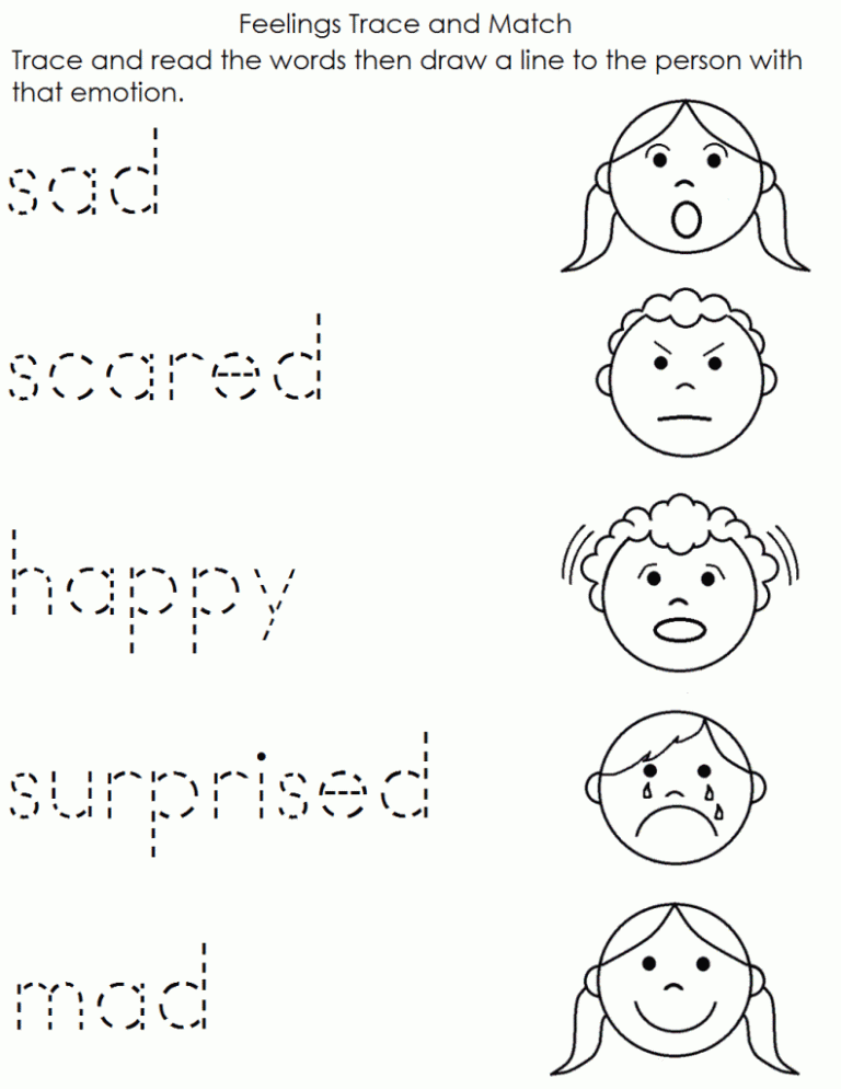 Kindergarten Feelings And Emotions Worksheet