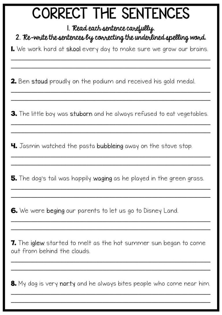 Spelling Grammar Grade 3 English Worksheets