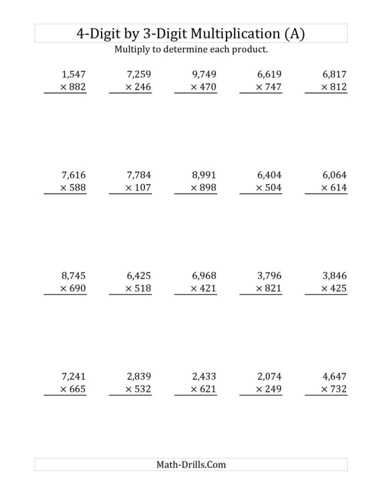 Long Multiplication Worksheets Pdf With Answers