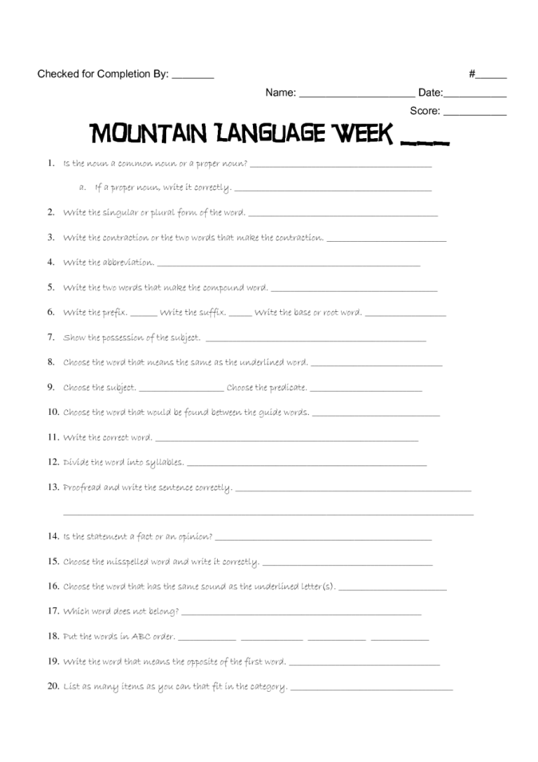 11th Grade Language Arts Worksheets