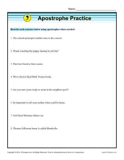 Apostrophe Worksheets For Grade 3 With Answers