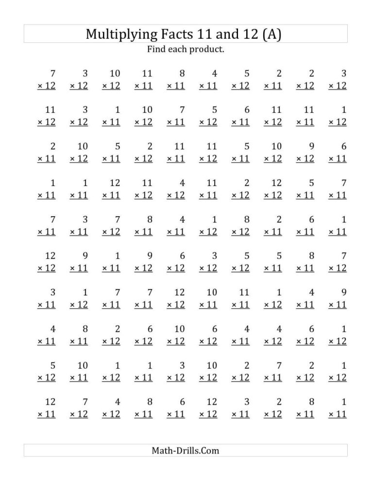 Multiplication Timed Test Printable 0-12 Free