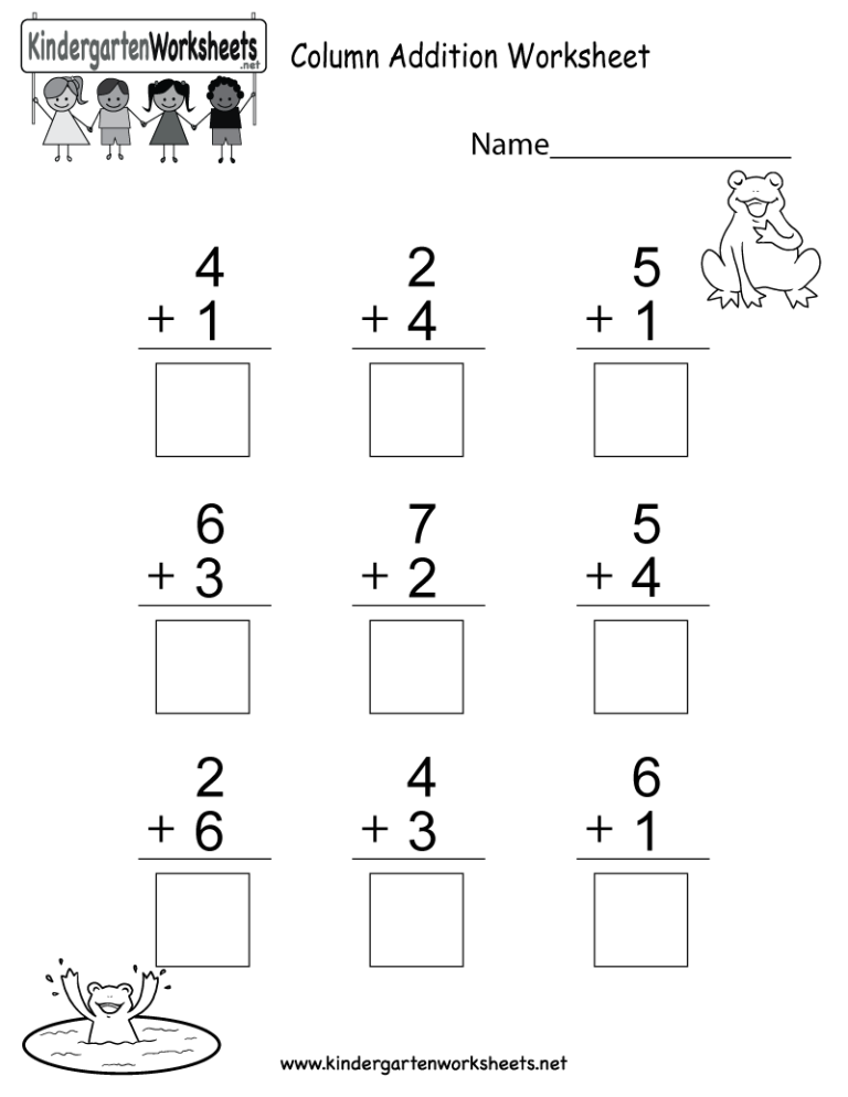 Printable Vertical Addition Worksheets For Kindergarten