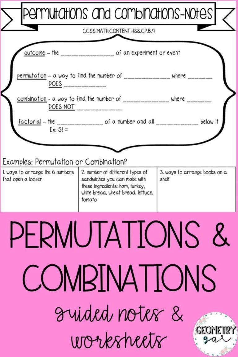 Probability Permutations And Combinations Worksheet With Answers Pdf