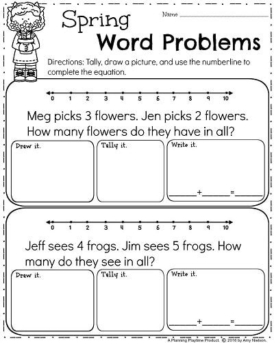 Kindergarten Addition Word Problems With Pictures