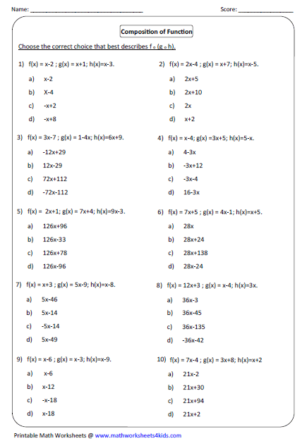 Pdf Composition Of Functions Worksheet Answers