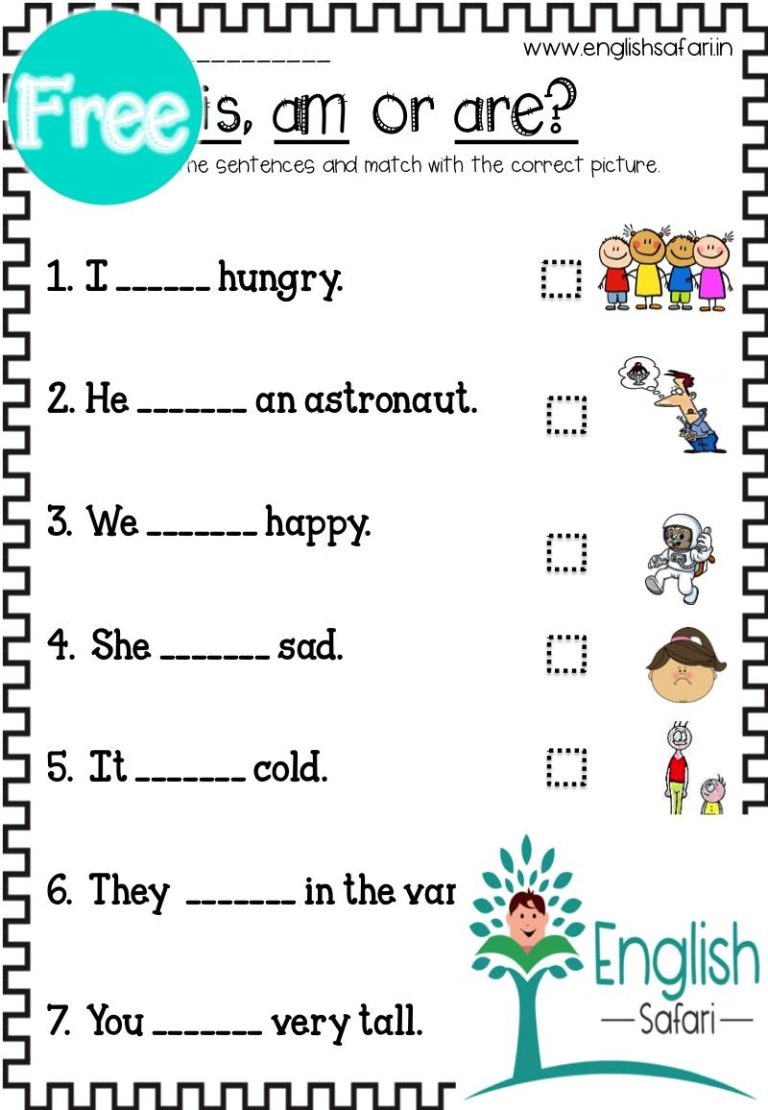 Worksheet For Class 1 English Is Am Are