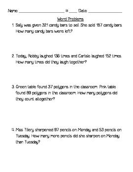 3 Digit Addition Word Problems No Regrouping