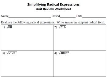 Simplifying Radical Expressions Worksheet Answers With Work