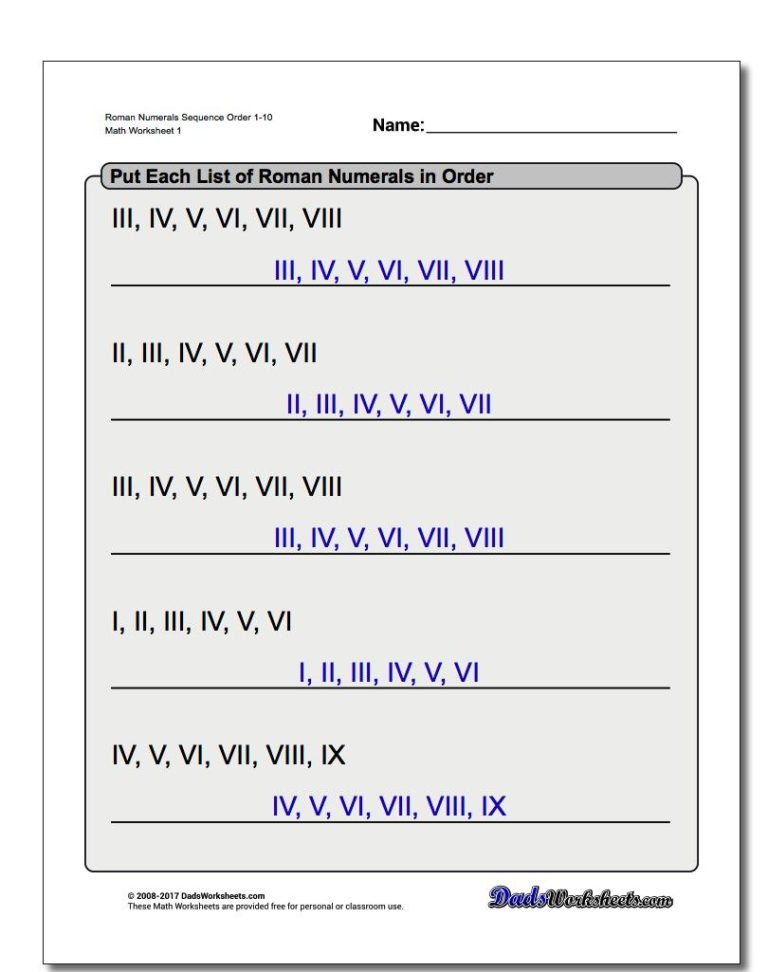 4th Grade Roman Numerals Worksheet For Grade 4 Pdf