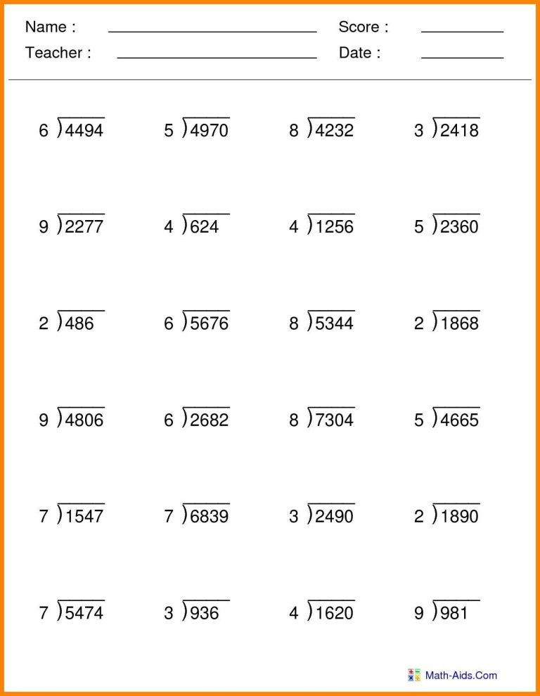 Printable Multiplication And Division Worksheets Grade 5