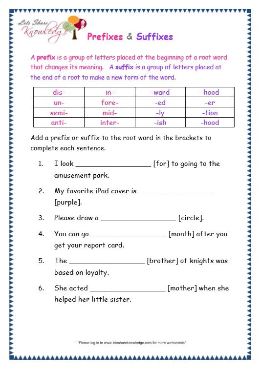 Suffixes Worksheets For Grade 5 Pdf