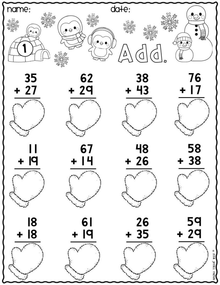 Simple 2 Digit Addition Worksheets For Kindergarten