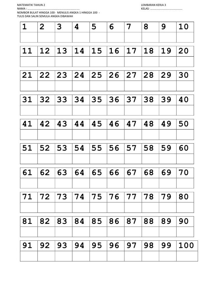 Printable Number Writing Practice 1-100