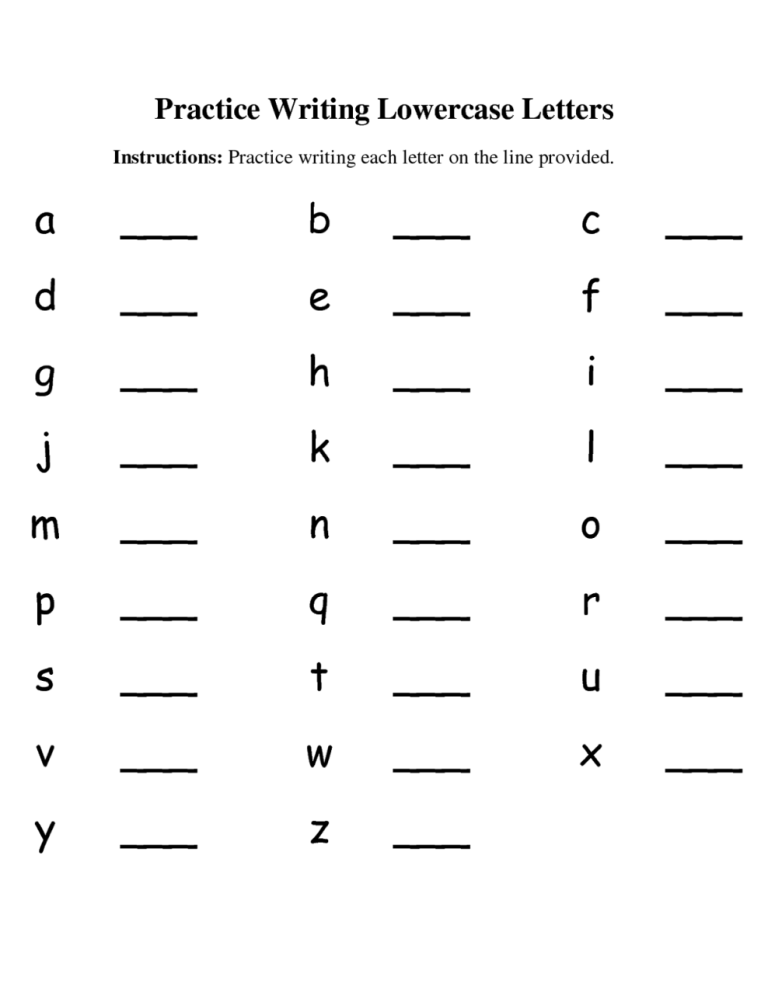 Small Alphabet Writing Practice Sheets For Preschoolers