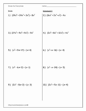 Polynomial Synthetic Division Worksheet With Answers