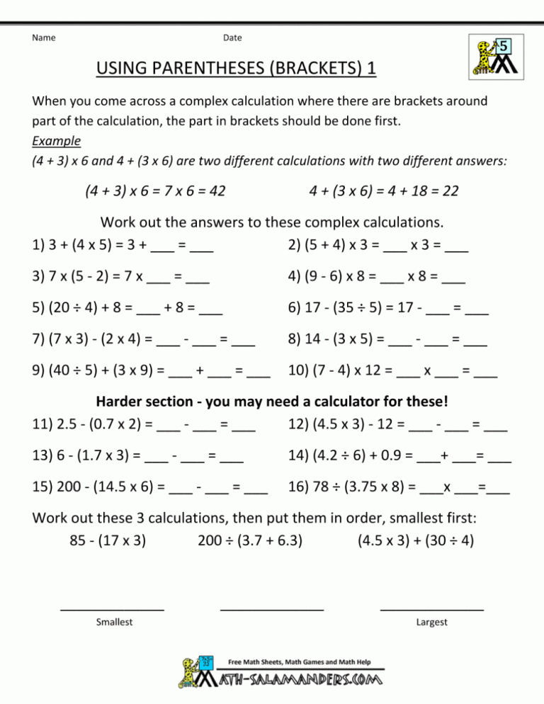 5th Grade Basic Algebra Worksheets