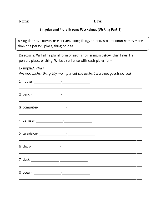 Fifth Grade Singular Plural Worksheet For Class 6