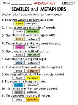 3rd Grade Simile And Metaphor Worksheet Pdf