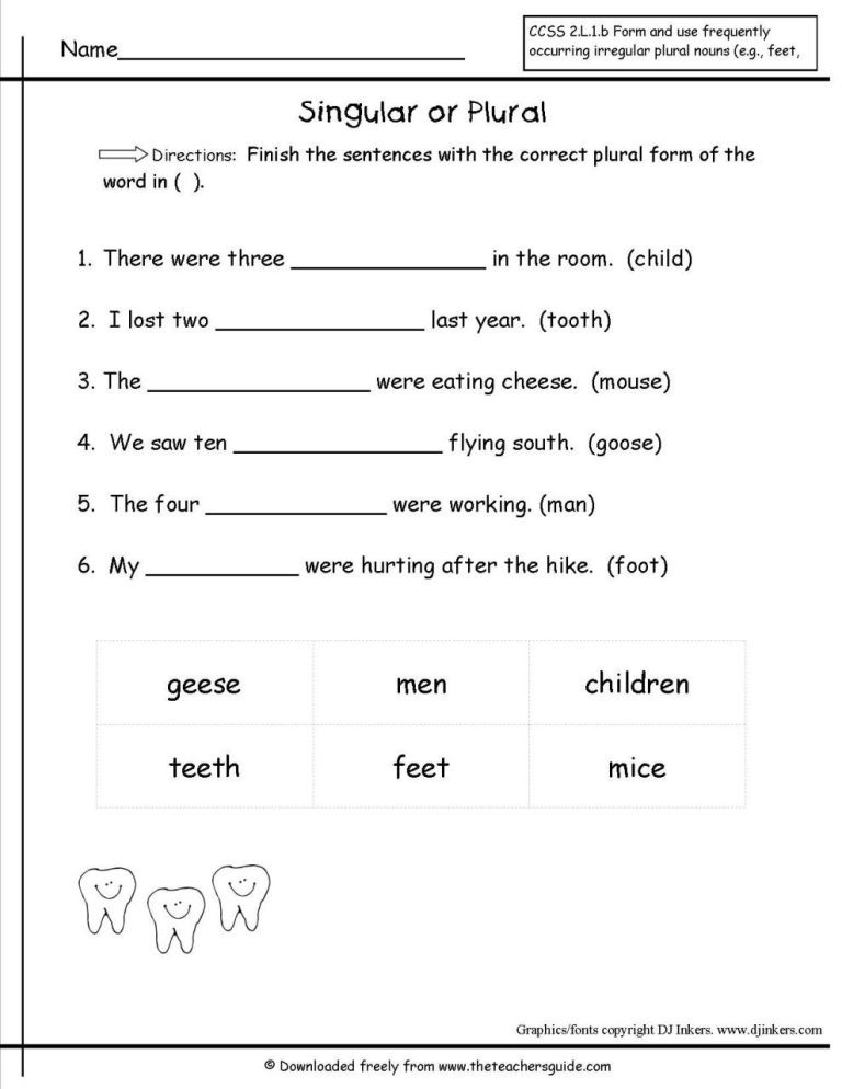 Plural Form Of Nouns Worksheet Grade 5