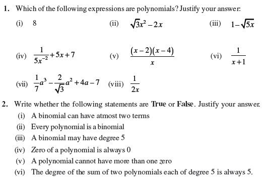 Maths Polynomials Class 9 Worksheet