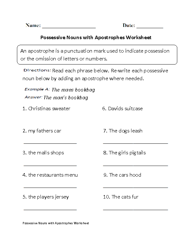 Apostrophe Worksheets With Answers Pdf